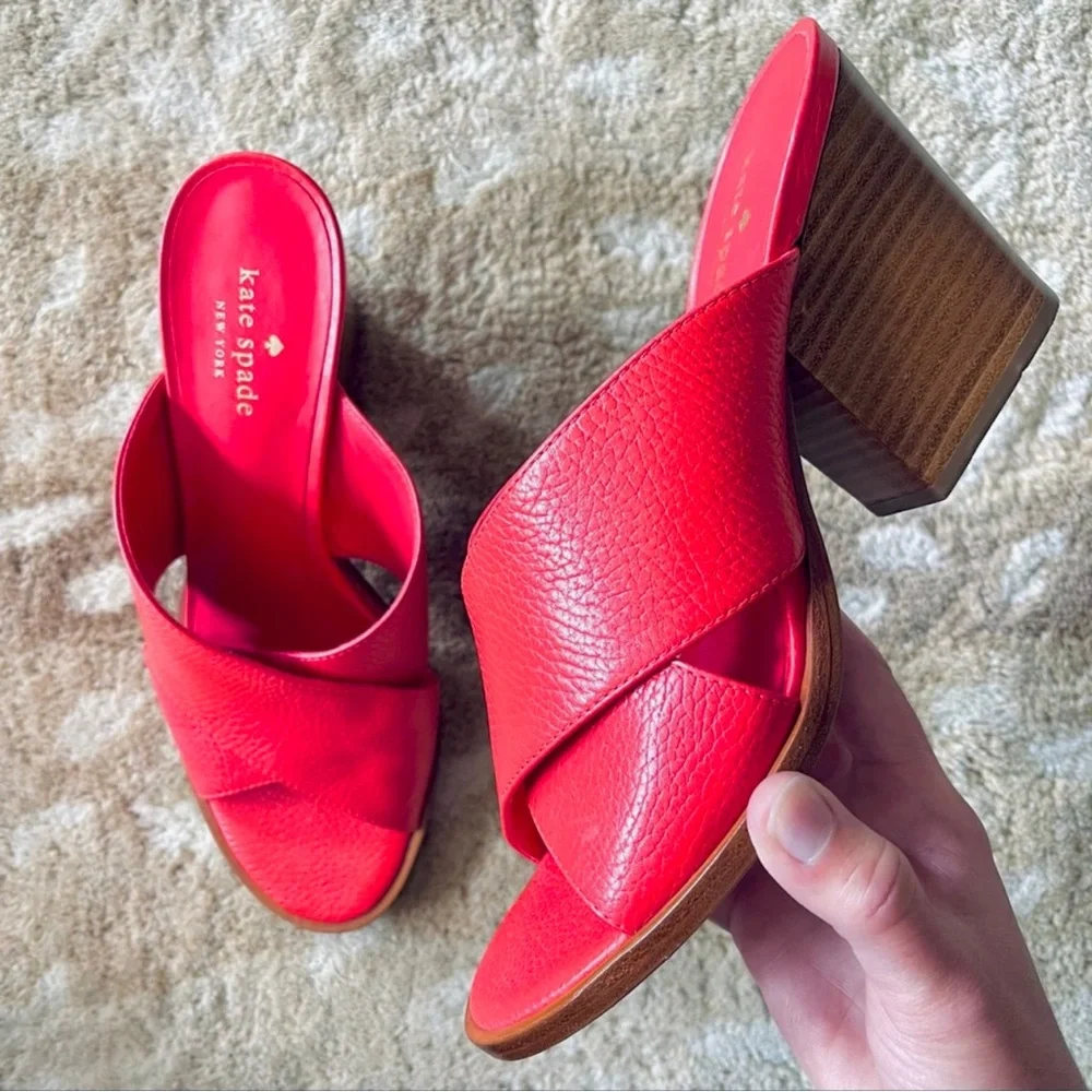 Kate Spade New York Felda Red Leather Mule Wrap Sandals Size 9m - Picture 13 of 13